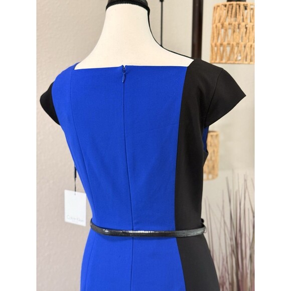 Calvin Klein Dress Blue & Black Lined Cap Sleeve Sheath Size 8 NWT - Picture 4 of 7